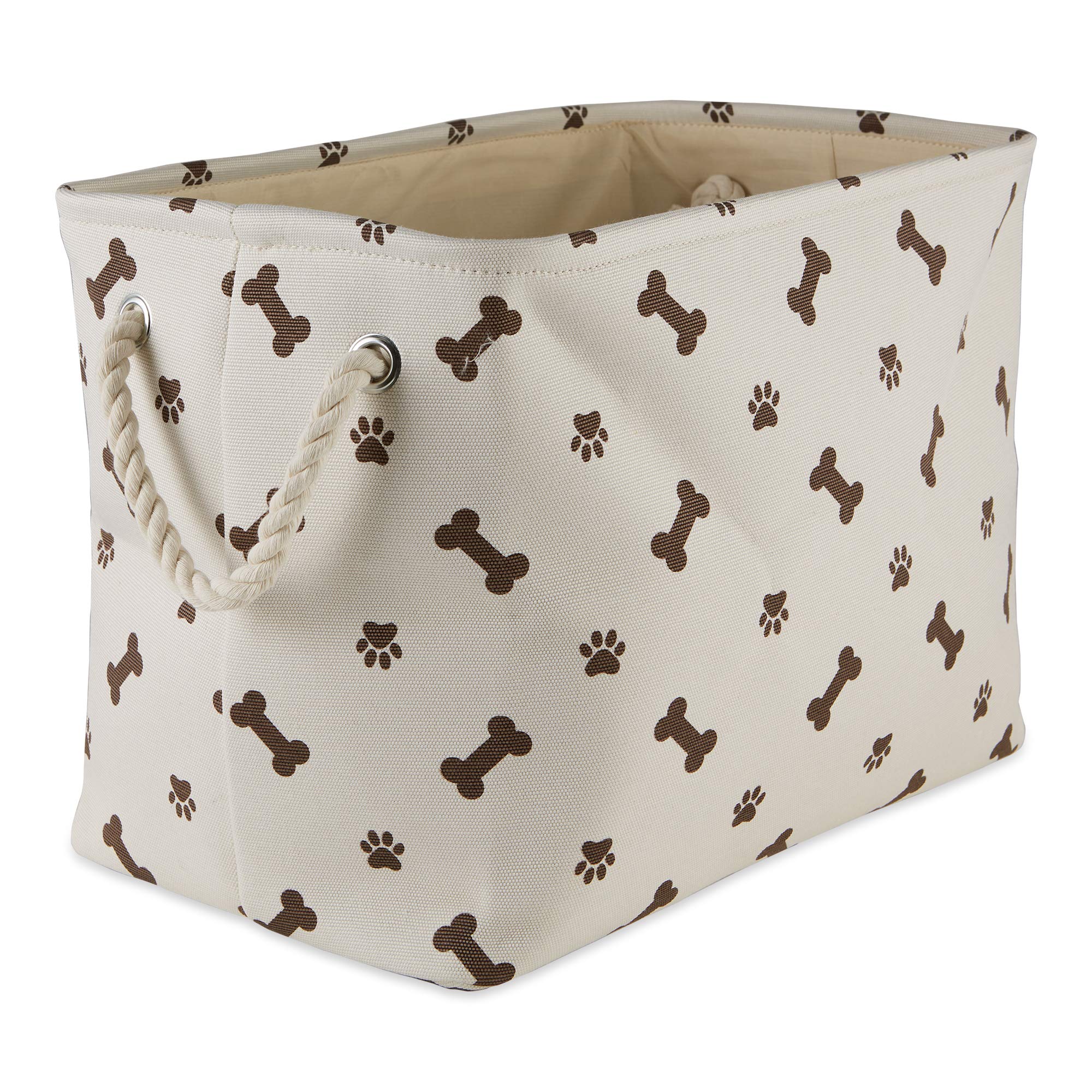 Bone Dry Pet Storage Bin, Medium Rectangle 16x10x12, Dark Brown with Paw and Bone Print