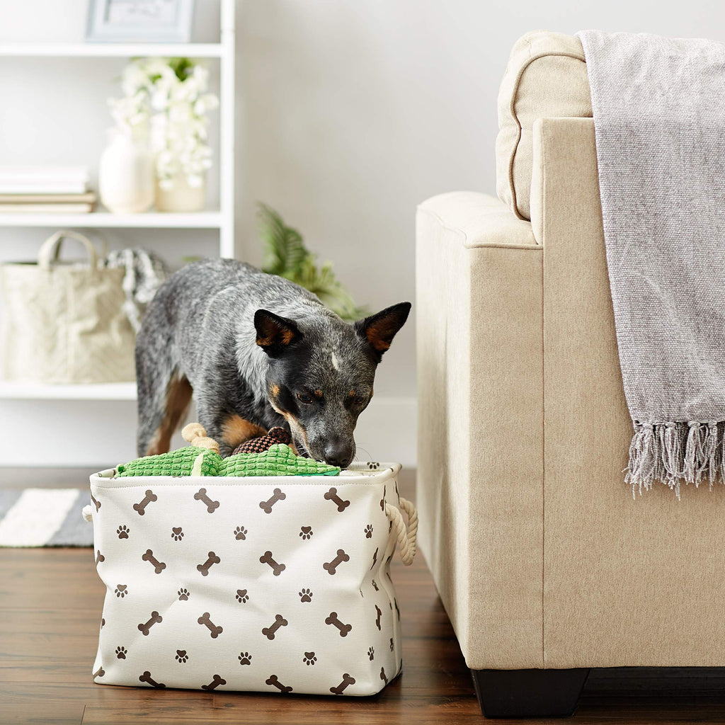 Bone Dry Pet Storage Bin, Medium Rectangle 16x10x12, Dark Brown with Paw and Bone Print