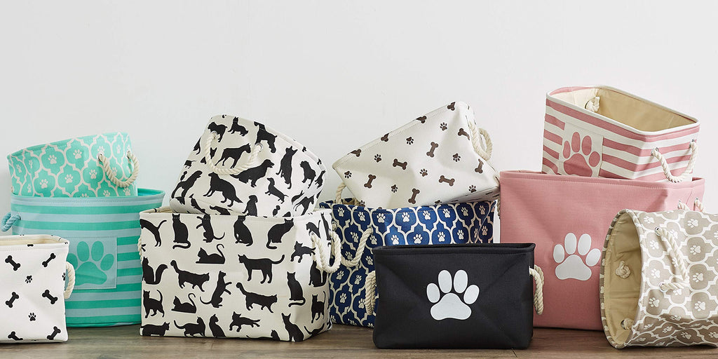 Bone Dry Pet Storage Bin, Medium Rectangle 16x10x12, Dark Brown with Paw and Bone Print