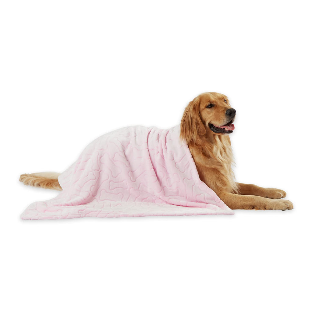 Bone Dry Pink Embossed Bone Print Pet Blanket 36x48" - Ultra-Soft Microfiber