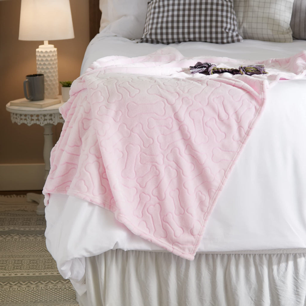 Bone Dry Pink Embossed Bone Print Pet Blanket 36x48" - Ultra-Soft Microfiber