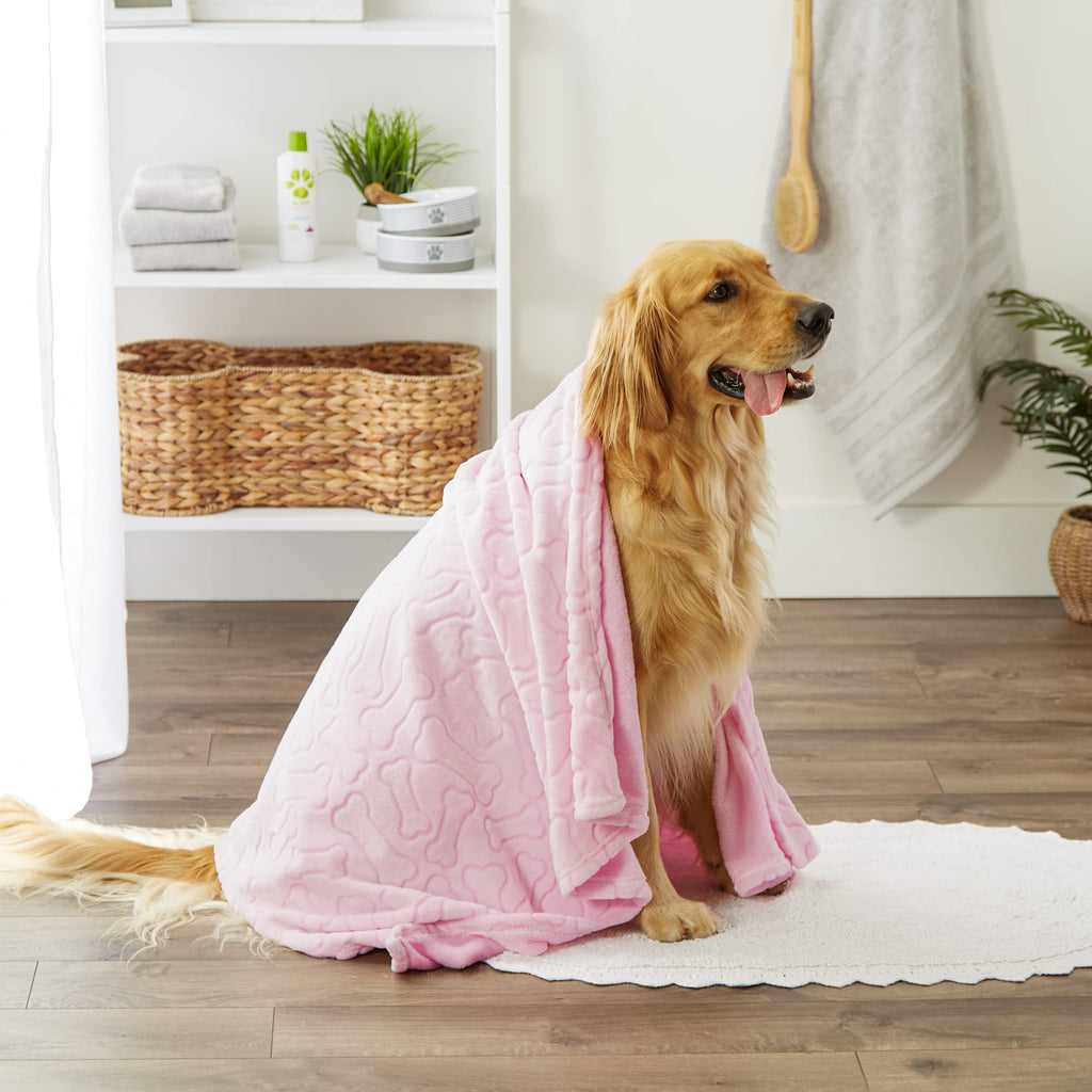 Bone Dry Pink Embossed Bone Print Pet Blanket 36x48" - Ultra-Soft Microfiber