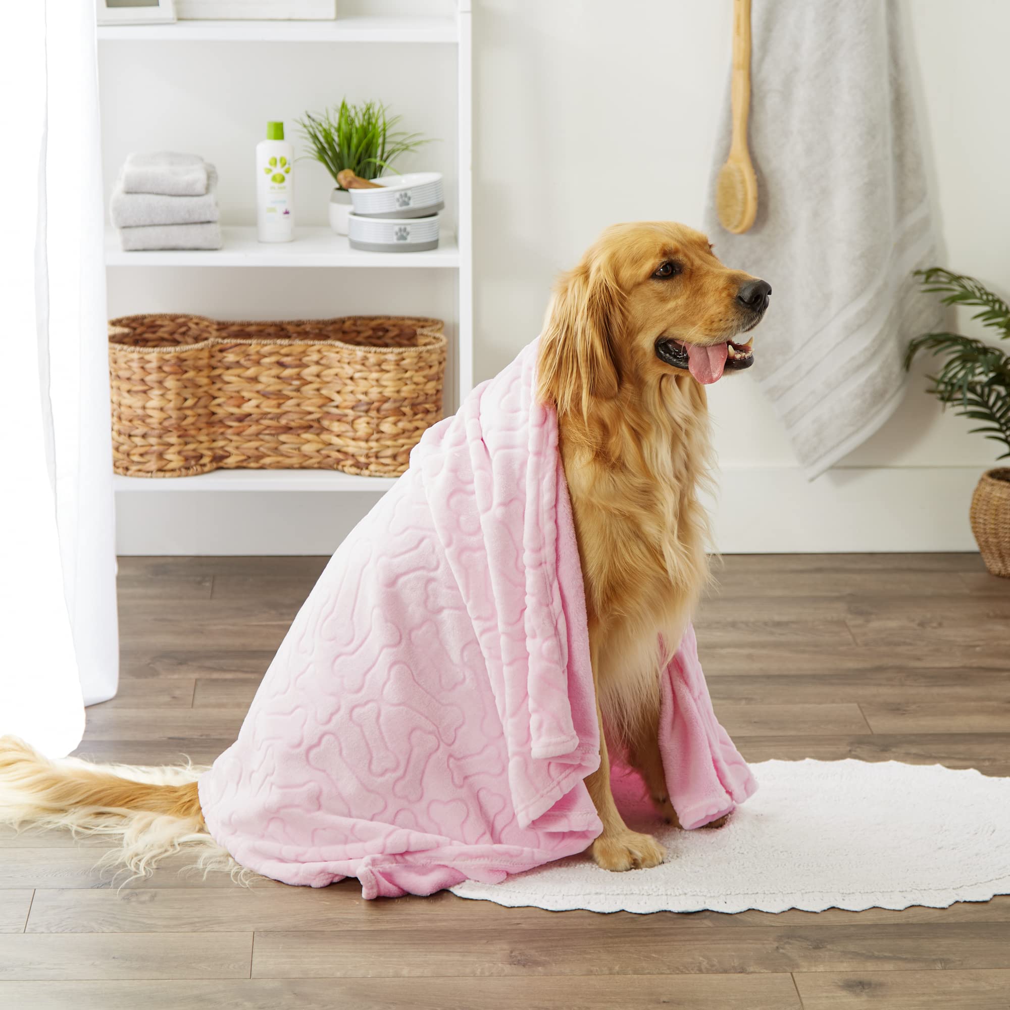 Bone Dry Pink Embossed Bone Print Pet Blanket 36x48" - Ultra-Soft Microfiber