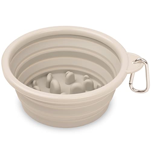 Bonza Collapsible Dog Slow Feeder Bowl - Portable Silicone Travel Bowl for Food & Water, Anti-Choking, BPA-Free, Dishwasher Safe