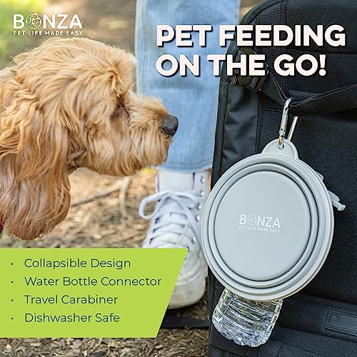 Bonza Collapsible Dog Slow Feeder Bowl - Portable Silicone Travel Bowl for Food & Water, Anti-Choking, BPA-Free, Dishwasher Safe