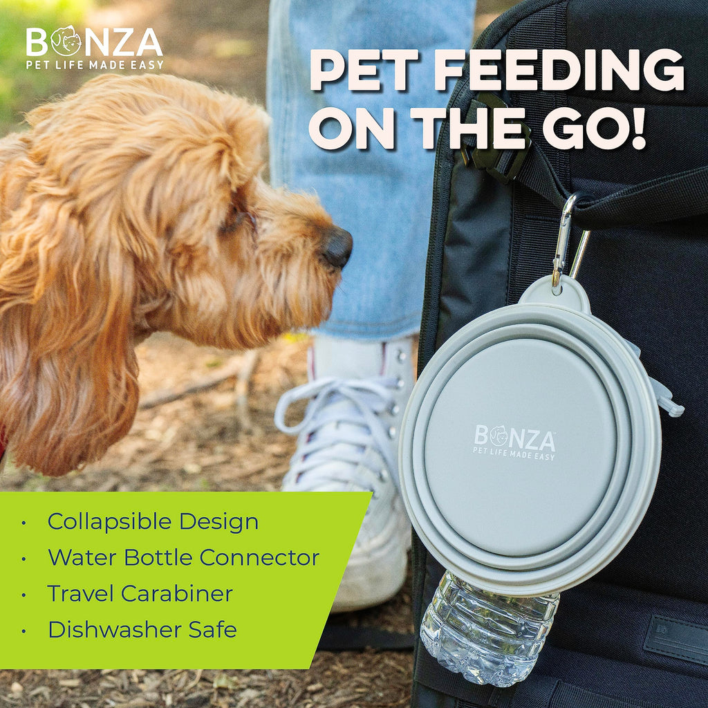 Bonza Collapsible Dog Slow Feeder Bowl - Portable Silicone Travel Bowl for Food & Water, Anti-Choking, BPA-Free, Dishwasher Safe