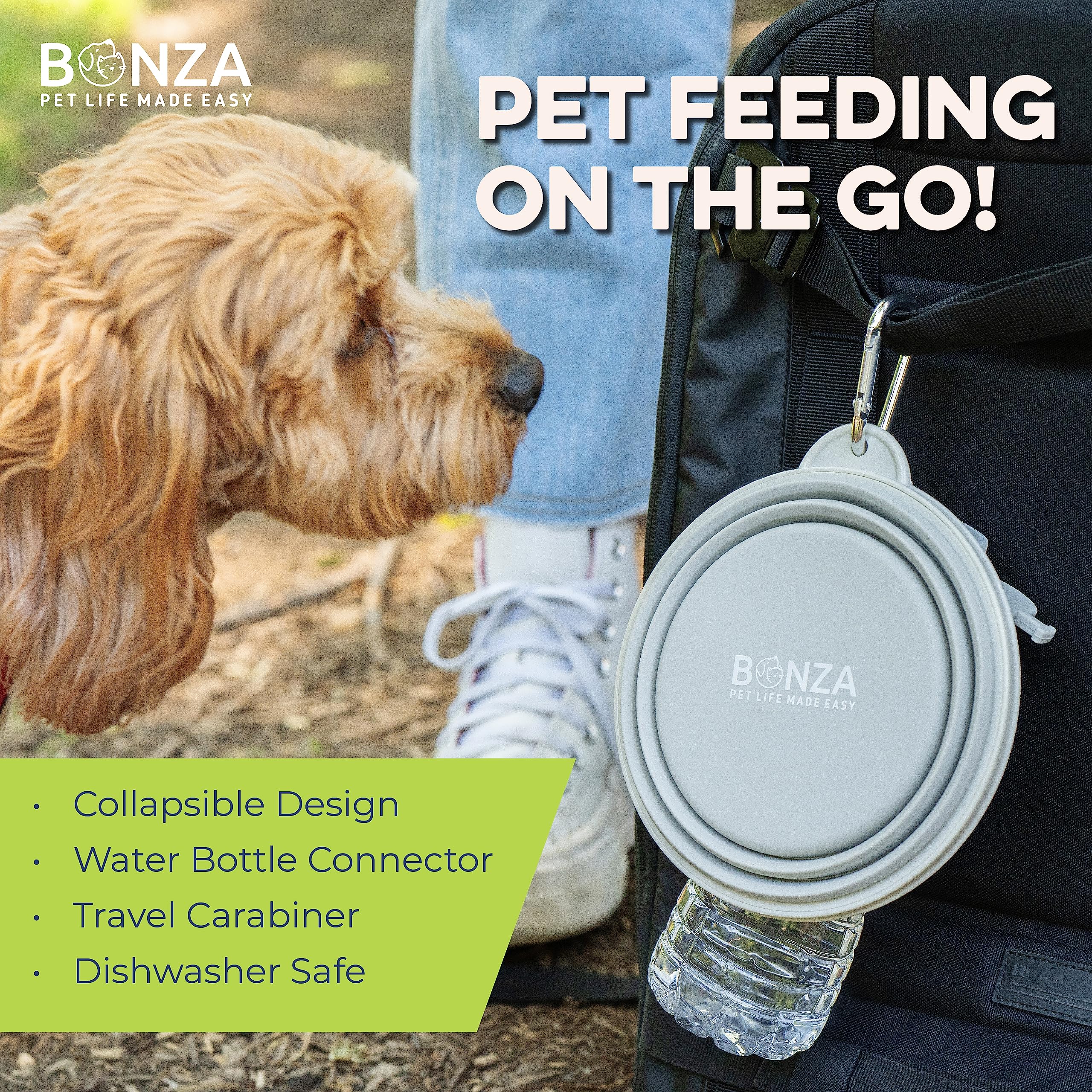 Bonza Collapsible Dog Slow Feeder Bowl - Portable Silicone Travel Bowl for Food & Water, Anti-Choking, BPA-Free, Dishwasher Safe