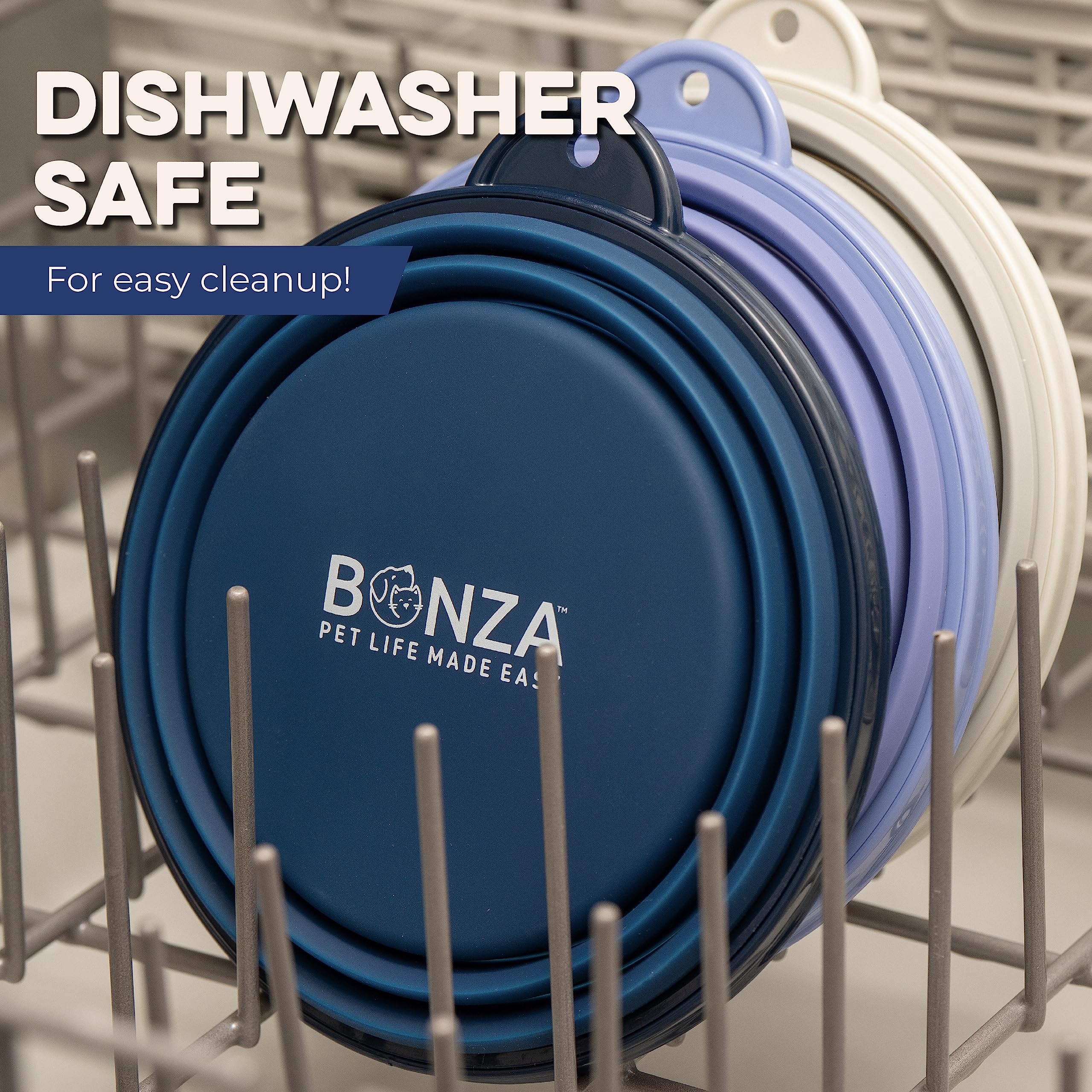 Bonza Collapsible Dog Slow Feeder Bowl - Portable Silicone Travel Bowl for Food & Water, Anti-Choking, BPA-Free, Dishwasher Safe