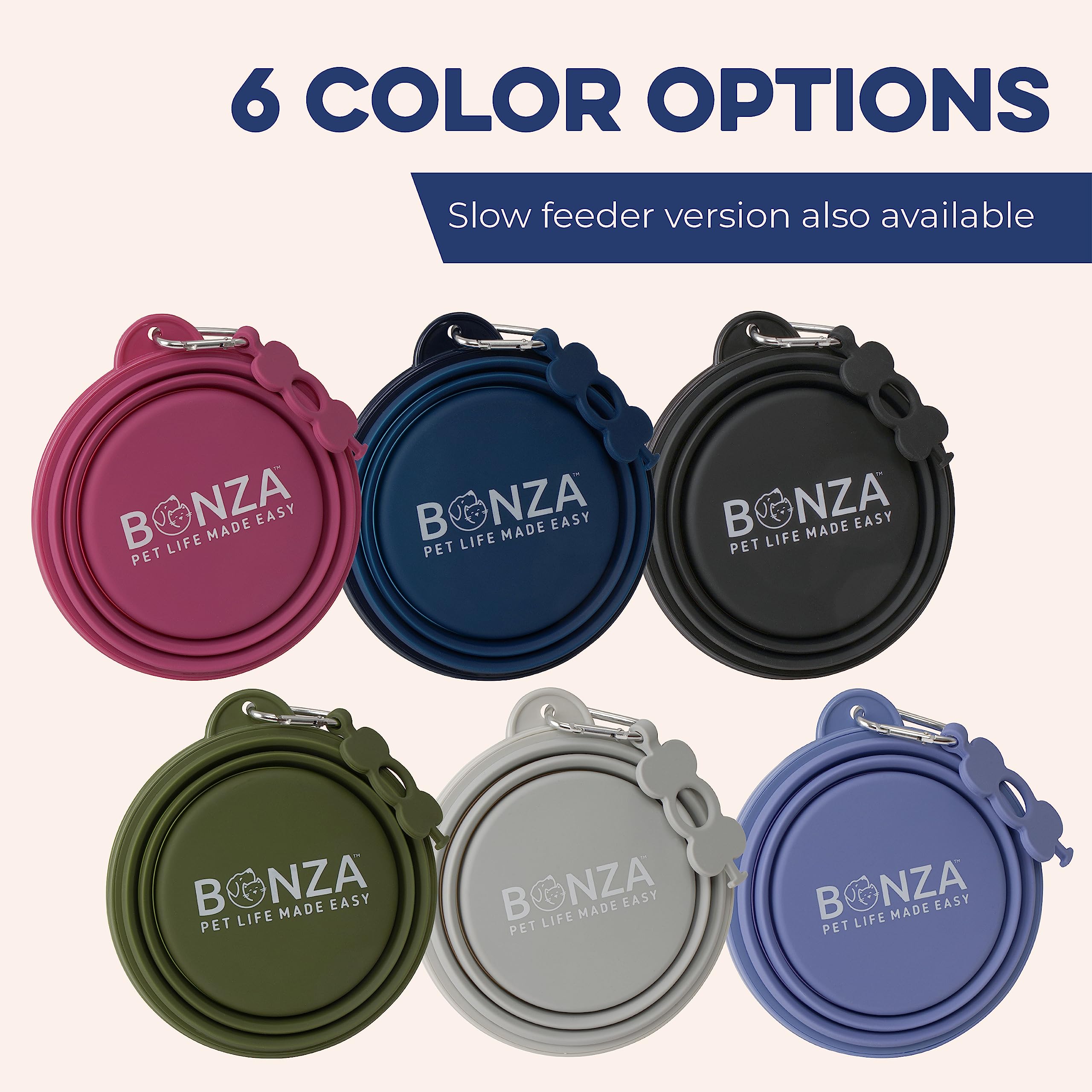 Bonza Collapsible Dog Slow Feeder Bowl - Portable Silicone Travel Bowl for Food & Water, Anti-Choking, BPA-Free, Dishwasher Safe