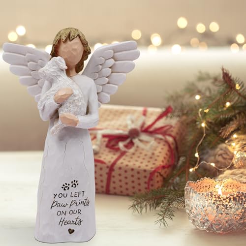BORLESTA White Dog Memorial Figurine - Hand-Painted Resin Angel with Heartfelt Inscription