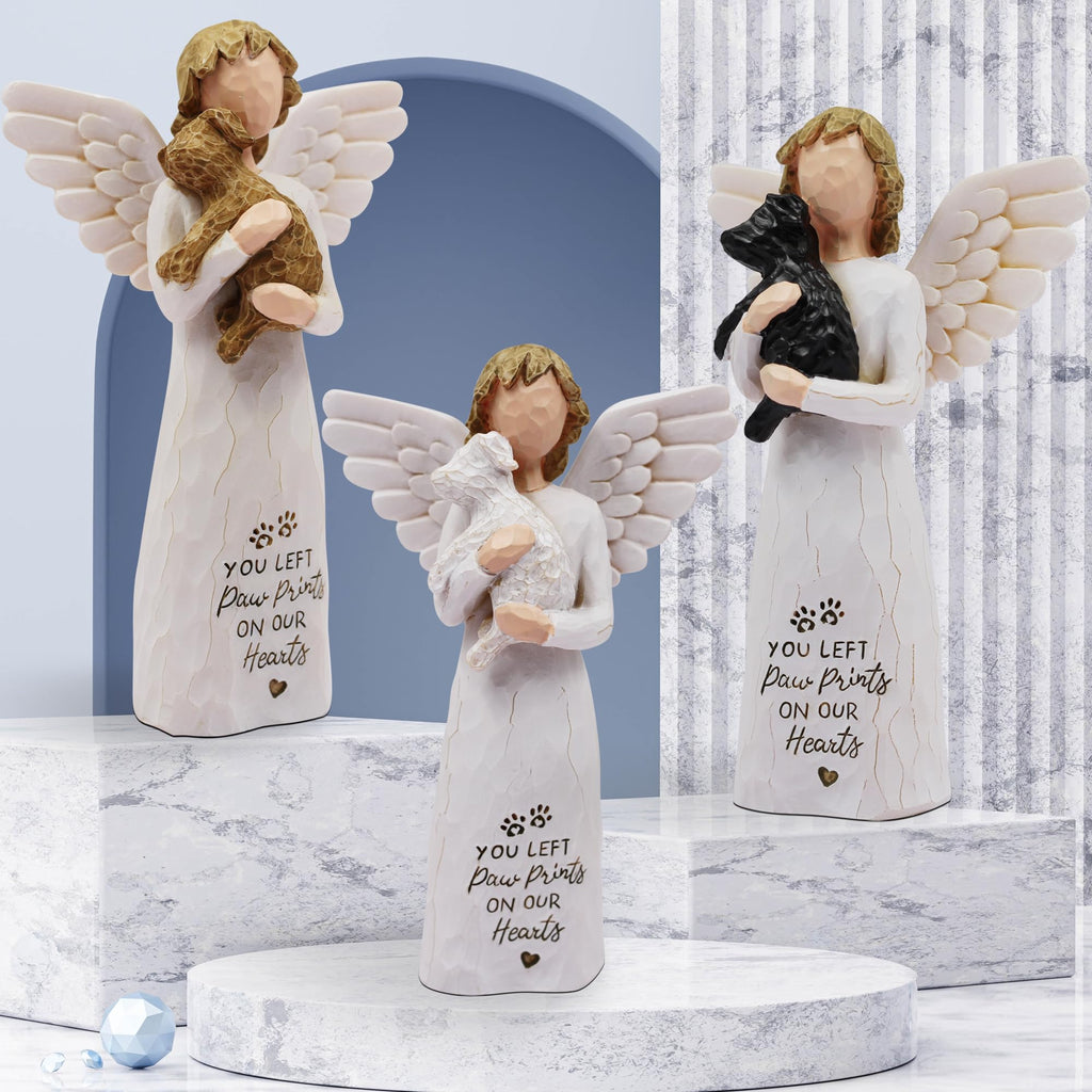 BORLESTA White Dog Memorial Figurine - Hand-Painted Resin Angel with Heartfelt Inscription