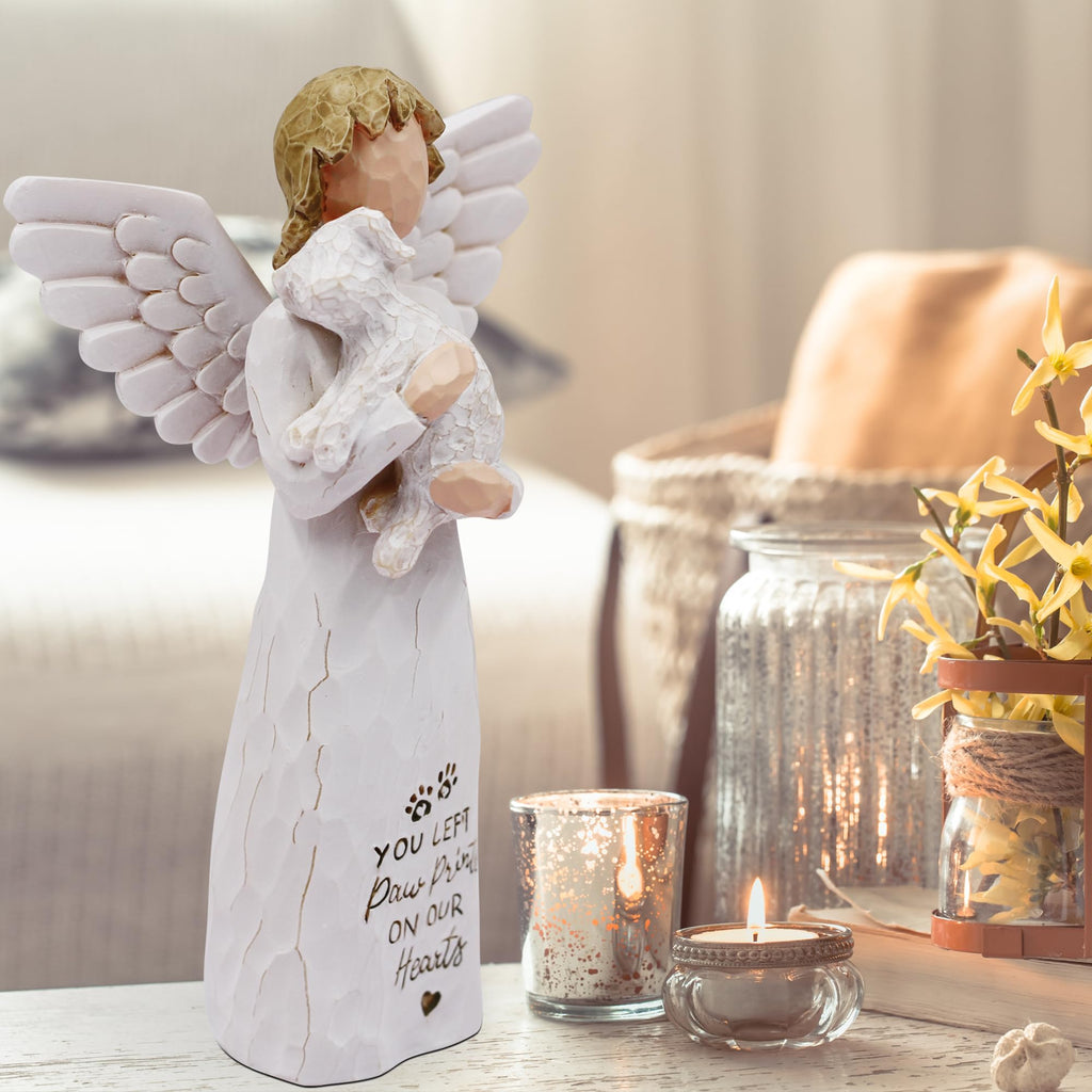 BORLESTA White Dog Memorial Figurine - Hand-Painted Resin Angel with Heartfelt Inscription