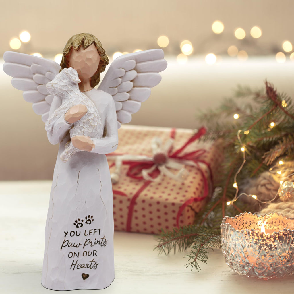 BORLESTA White Dog Memorial Figurine - Hand-Painted Resin Angel with Heartfelt Inscription