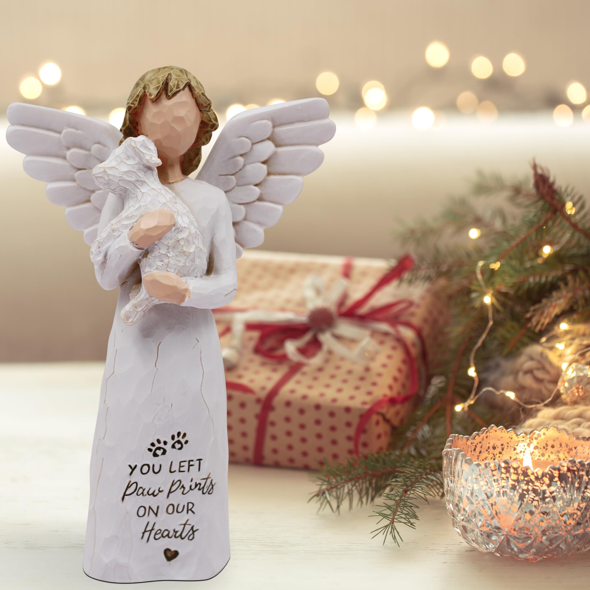 BORLESTA White Dog Memorial Figurine - Hand-Painted Resin Angel with Heartfelt Inscription