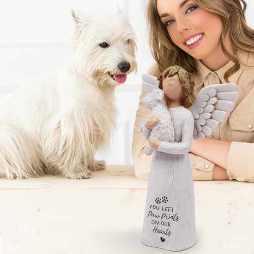 BORLESTA White Dog Memorial Figurine - Hand-Painted Resin Angel with Heartfelt Inscription