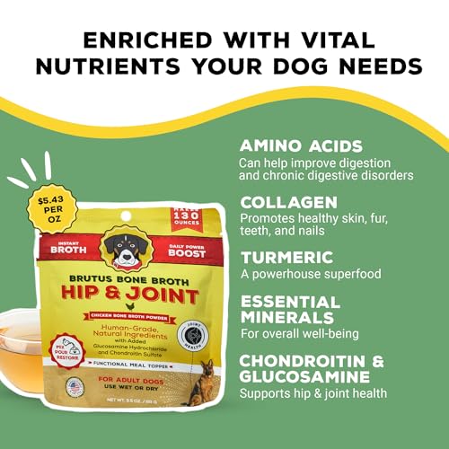 Brutus Broth Chicken Bone Broth Dog Food Topper - Powder, 3.5 oz - Supports Hips & Joints