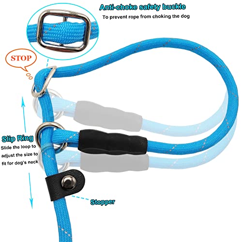 BTINESFUL 20ft Blue Reflective Slip Lead Dog Leash – Long Training Rope for Small & Medium Dogs