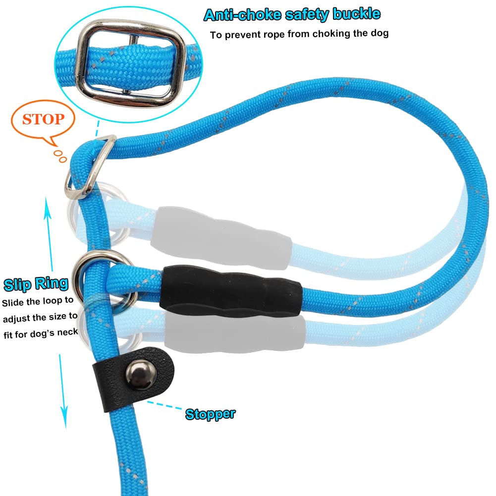 BTINESFUL 20ft Blue Reflective Slip Lead Dog Leash – Long Training Rope for Small & Medium Dogs