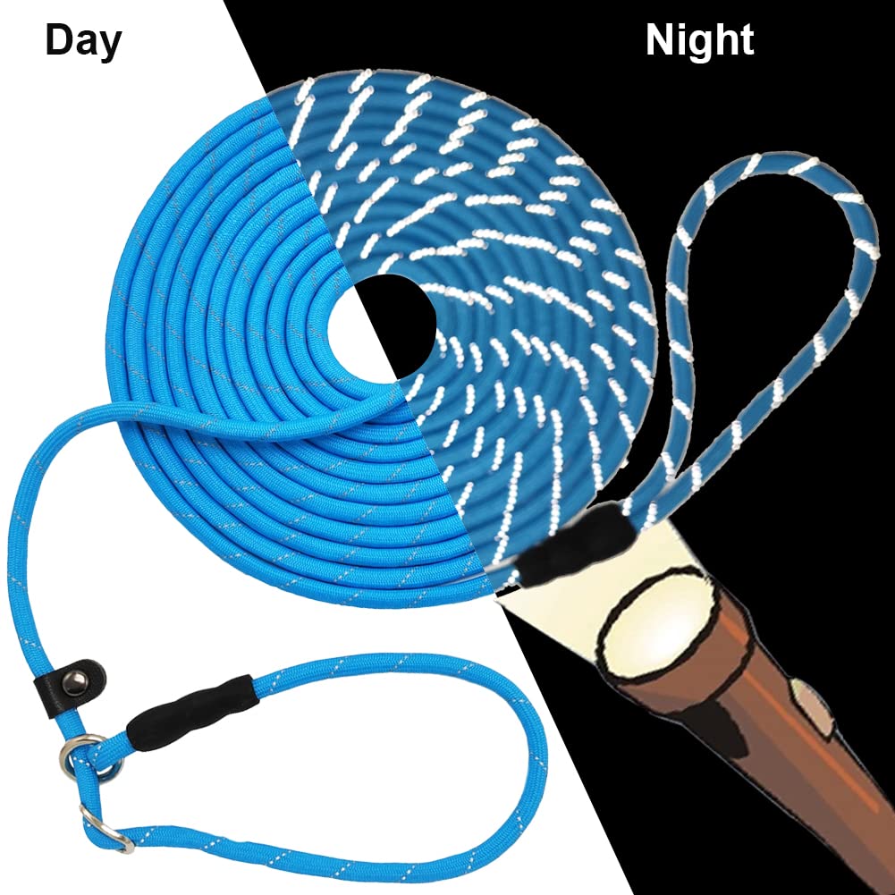 BTINESFUL 20ft Blue Reflective Slip Lead Dog Leash – Long Training Rope for Small & Medium Dogs