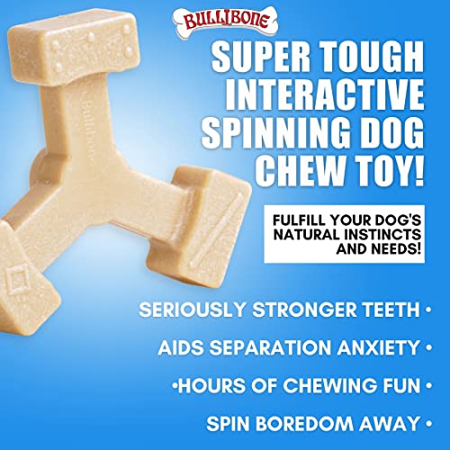 Bullibone Spin-a-Bone Nylon Dog Chew Toy – Rotating Interactive Toy for Small/Medium Dogs, Peanut Butter Flavor