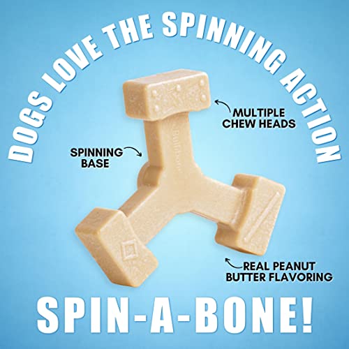 Bullibone Spin-a-Bone Nylon Dog Chew Toy – Rotating Interactive Toy for Small/Medium Dogs, Peanut Butter Flavor