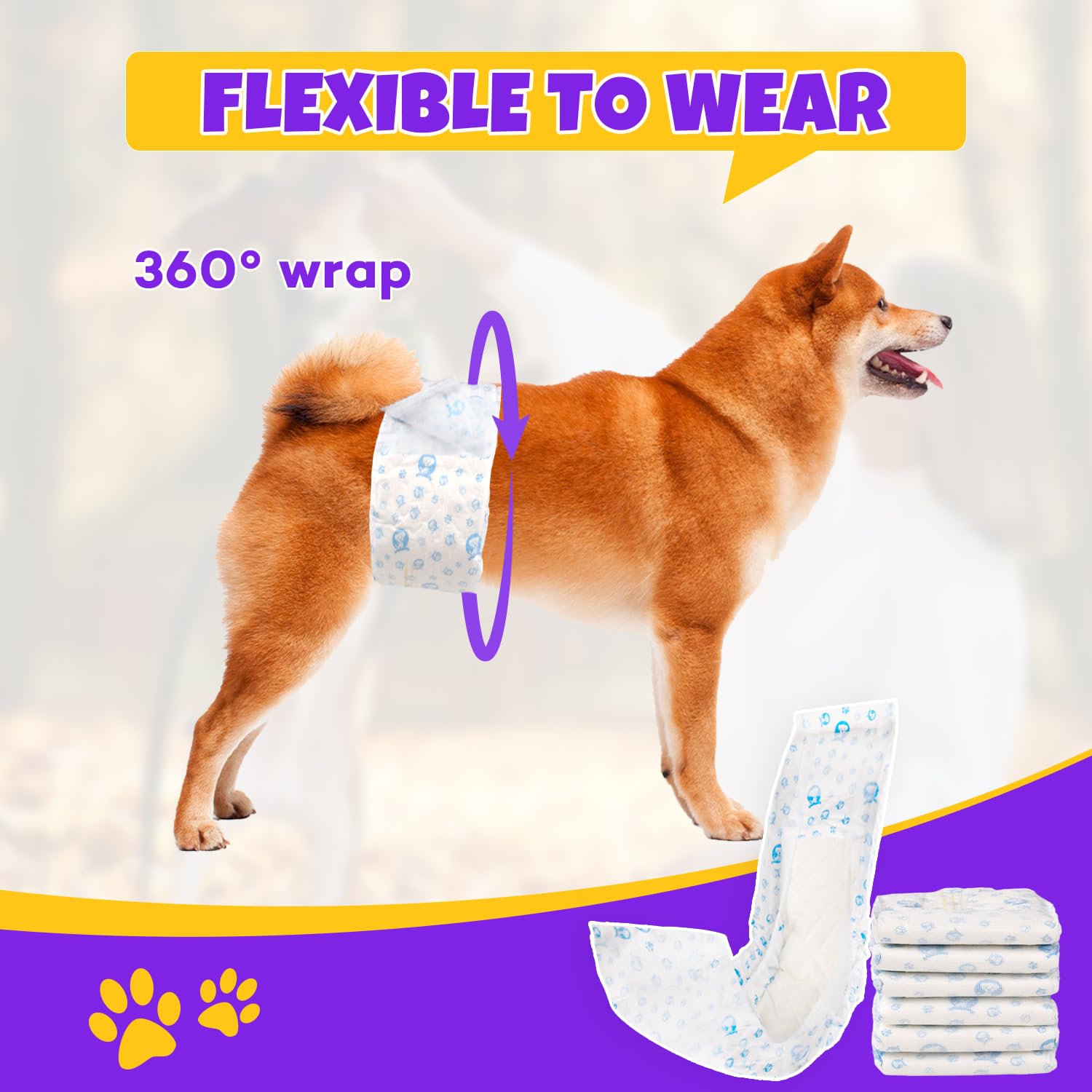 BURVAGY 50 Count Disposable Male Dog Wraps, X-Small: Leak-Proof Belly Bands with Wetness Indicator