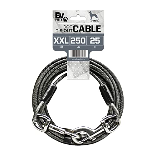 BV Heavy Duty Dog Tie Out Cable 25 ft – Up to 250 lbs, Reflective & Rust-Free for Yard