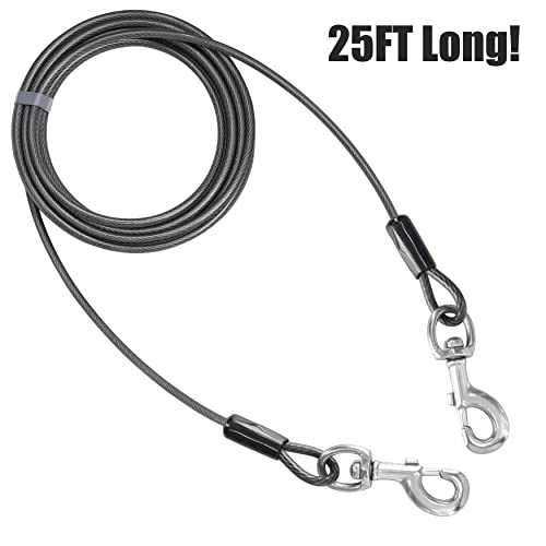 BV Heavy Duty Dog Tie Out Cable 25 ft – Up to 250 lbs, Reflective & Rust-Free for Yard