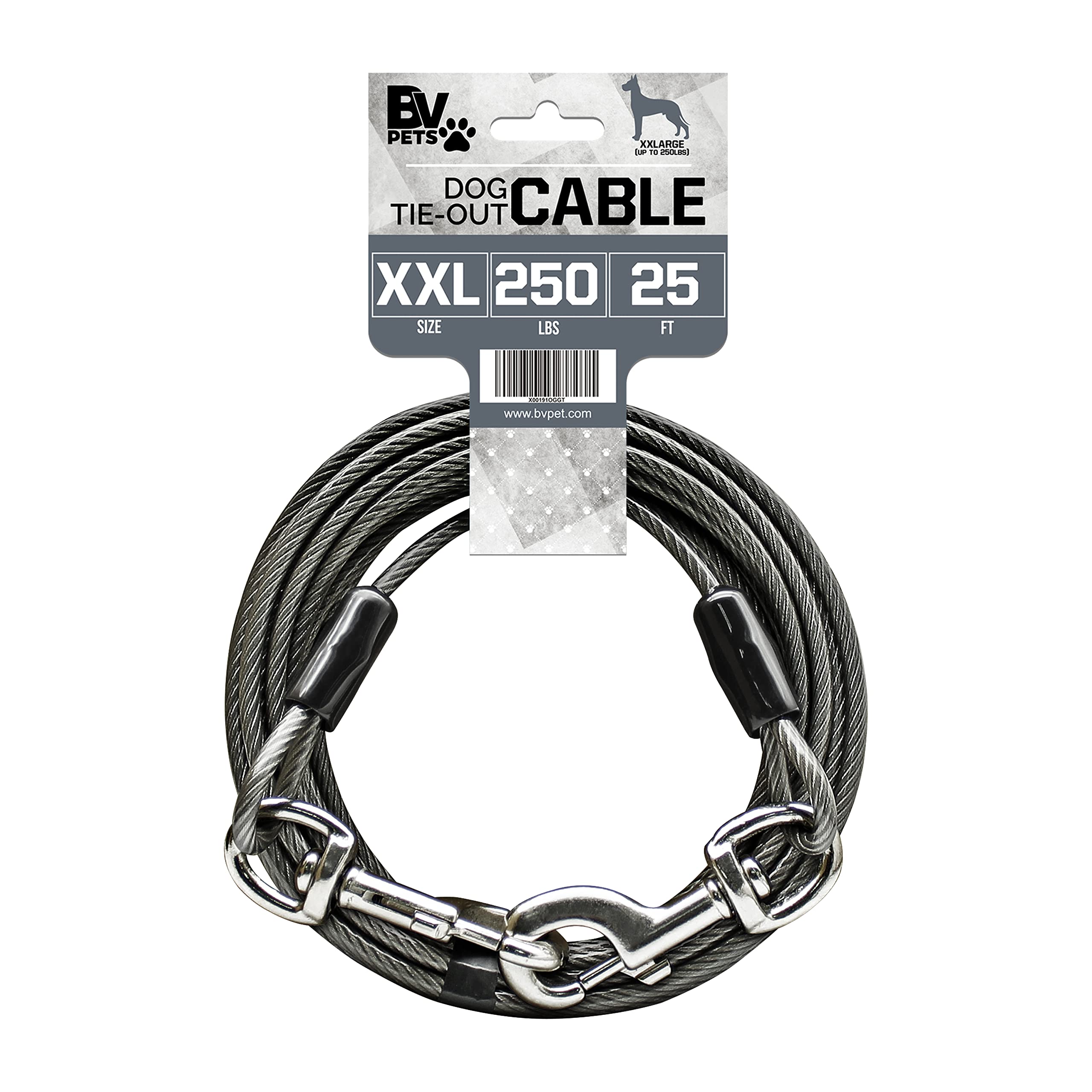 BV Heavy Duty Dog Tie Out Cable 25 ft – Up to 250 lbs, Reflective & Rust-Free for Yard