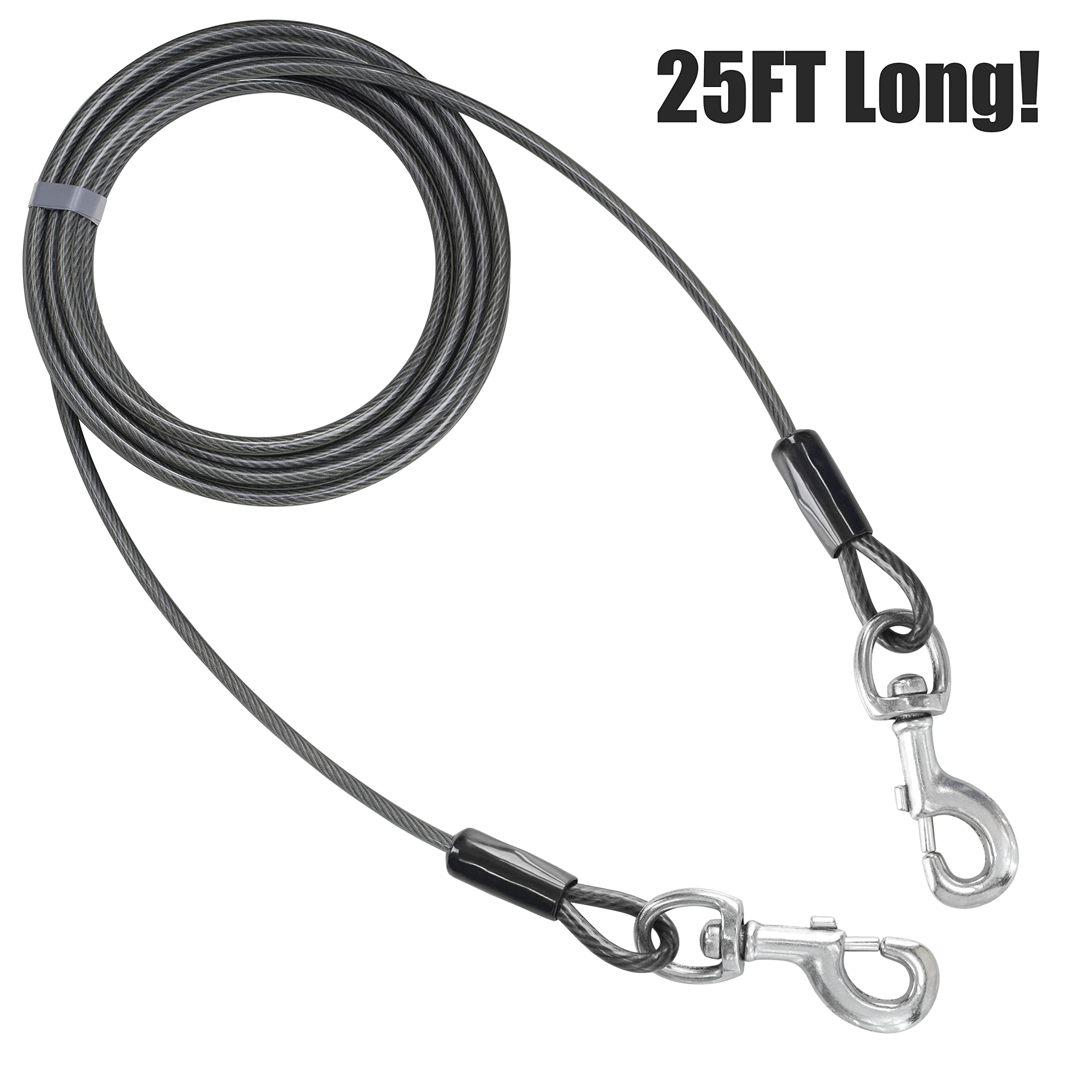 BV Heavy Duty Dog Tie Out Cable 25 ft – Up to 250 lbs, Reflective & Rust-Free for Yard