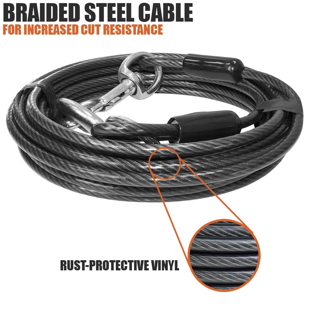 BV Heavy Duty Dog Tie Out Cable 25 ft – Up to 250 lbs, Reflective & Rust-Free for Yard
