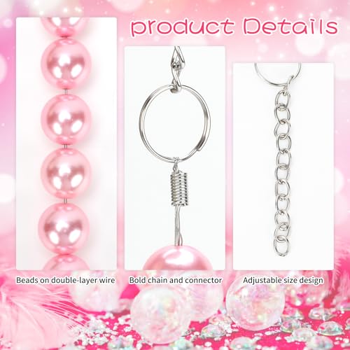BWOGUE Chunky Pearl Dog Necklace with Double-Layer Steel Wire - 20mm Beads, Pink, XL (17.5-20.5 inches)