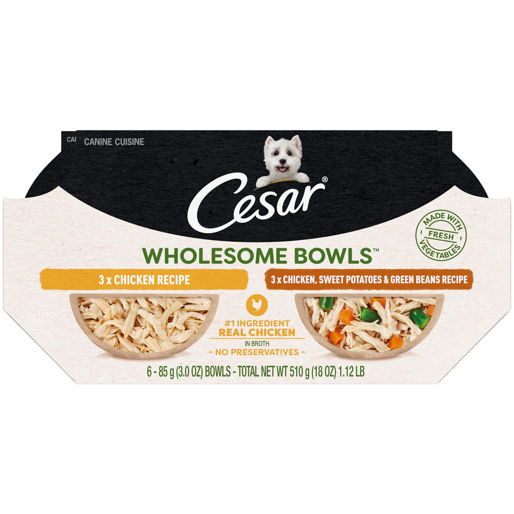 Cesar Wholesome Bowls Adult Wet Dog Food Variety Pack – Chicken & Sweet Potato, 6 Count