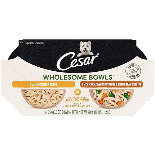 Cesar Wholesome Bowls Adult Wet Dog Food Variety Pack – Chicken & Sweet Potato, 6 Count