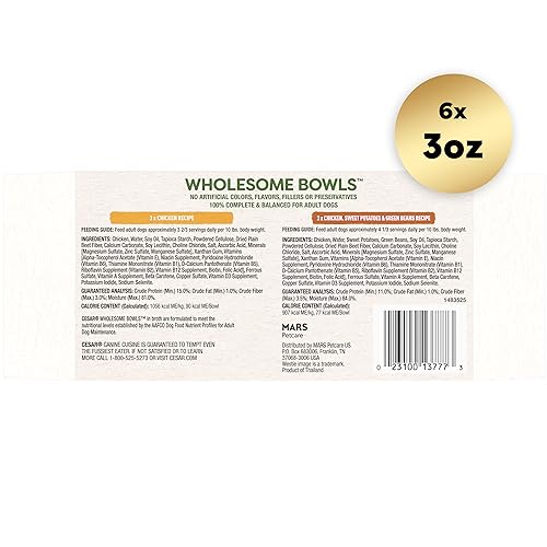 Cesar Wholesome Bowls Adult Wet Dog Food Variety Pack – Chicken & Sweet Potato, 6 Count