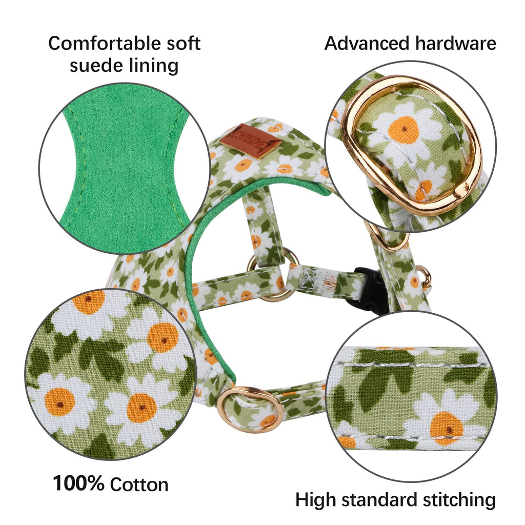 CHEDE No Pull Floral Dog Harness - Lightweight Adjustable Small Dog Harness and Leash Set (Green Daisy, XXS)