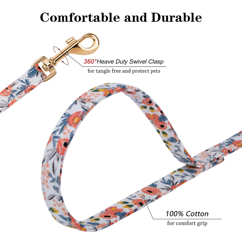 CHEDE No Pull Floral Dog Harness and Leash Set - Lightweight Adjustable Vest for Small Dogs (XS, Orange Rose)