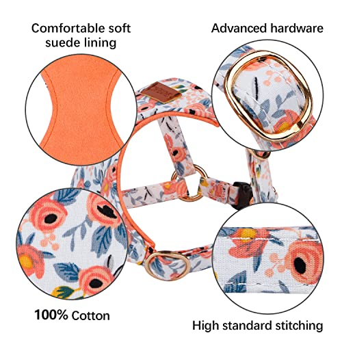 CHEDE No Pull Floral Dog Harness and Leash Set - Lightweight Adjustable Vest for Small Dogs (XS, Orange Rose)