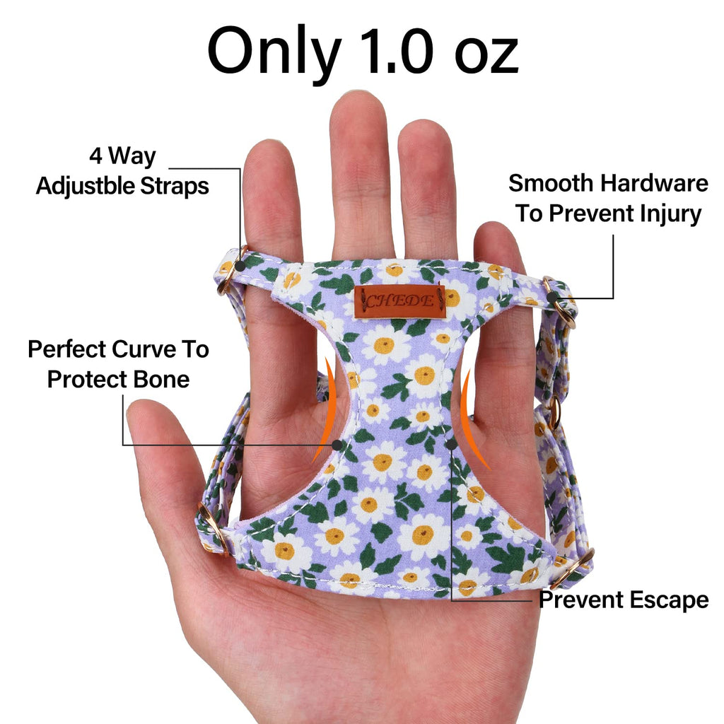 CHEDE No Pull Floral Pattern Dog Harness – Lightweight Cotton Harness and Leash Set for Small and Medium Dogs, Adjustable XXS Size