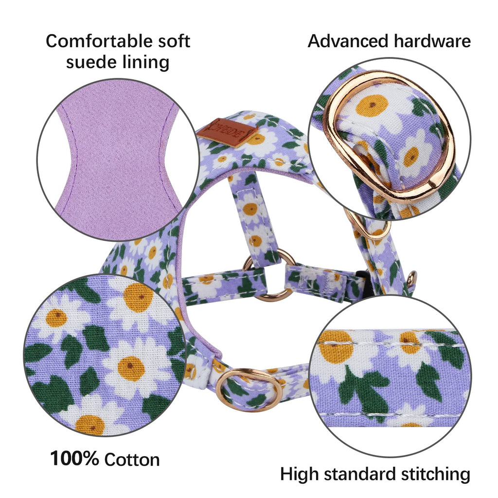 CHEDE No Pull Floral Pattern Dog Harness – Lightweight Cotton Harness and Leash Set for Small and Medium Dogs, Adjustable XXS Size