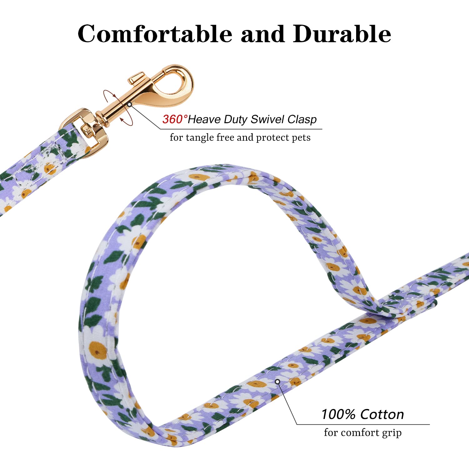 CHEDE No Pull Floral Pattern Dog Harness – Lightweight Cotton Harness and Leash Set for Small and Medium Dogs, Adjustable XXS Size