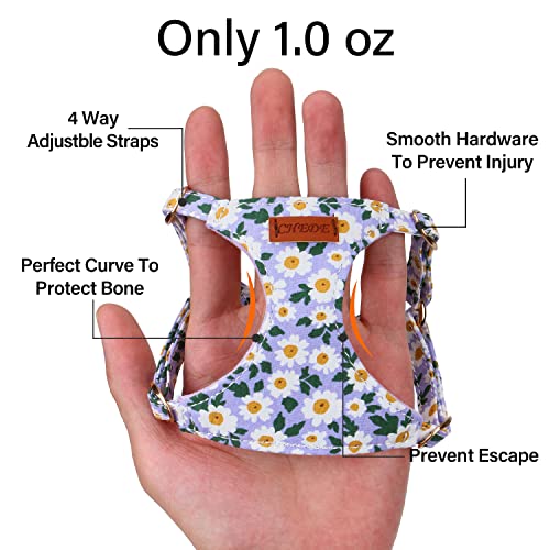 CHEDE No Pull Floral Pattern Dog Harness – Lightweight Cotton Harness and Leash Set for Small and Medium Dogs, Adjustable XXS Size