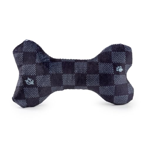 Chewy Vuiton Black Checker Bone Plush Dog Toy with Squeaker – Small, Soft & Machine Washable by Haute Diggity Dog