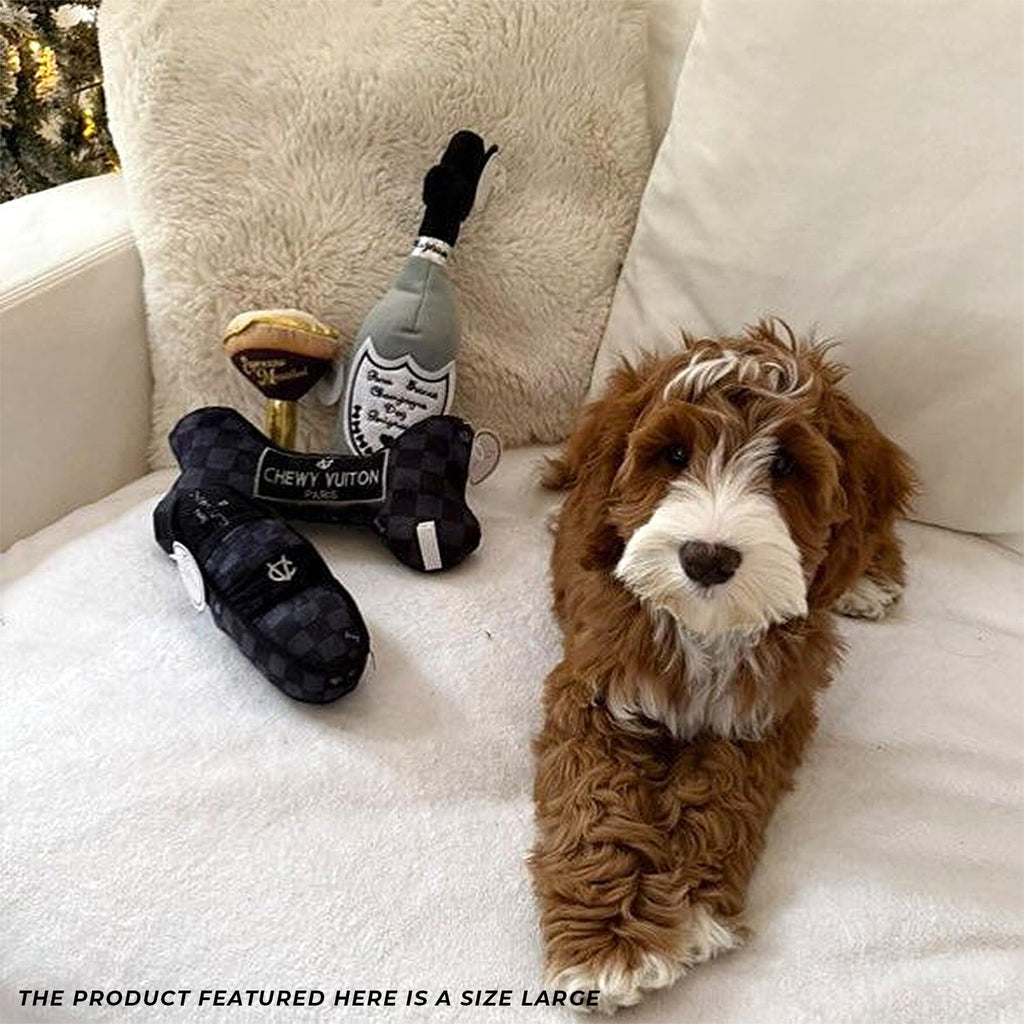 Chewy Vuiton Black Checker Bone Plush Dog Toy with Squeaker – Small, Soft & Machine Washable by Haute Diggity Dog