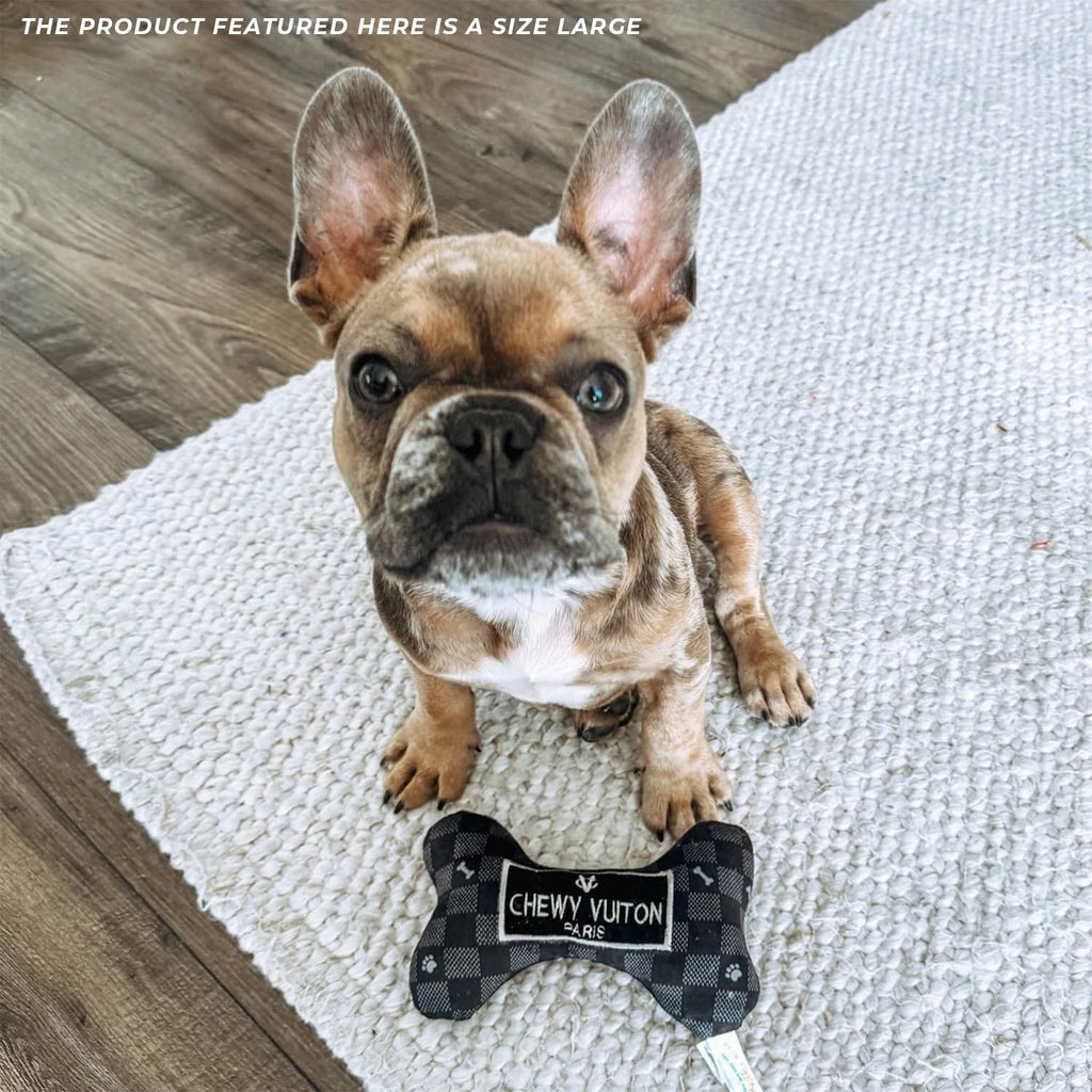 Chewy Vuiton Black Checker Bone Plush Dog Toy with Squeaker – Small, Soft & Machine Washable by Haute Diggity Dog