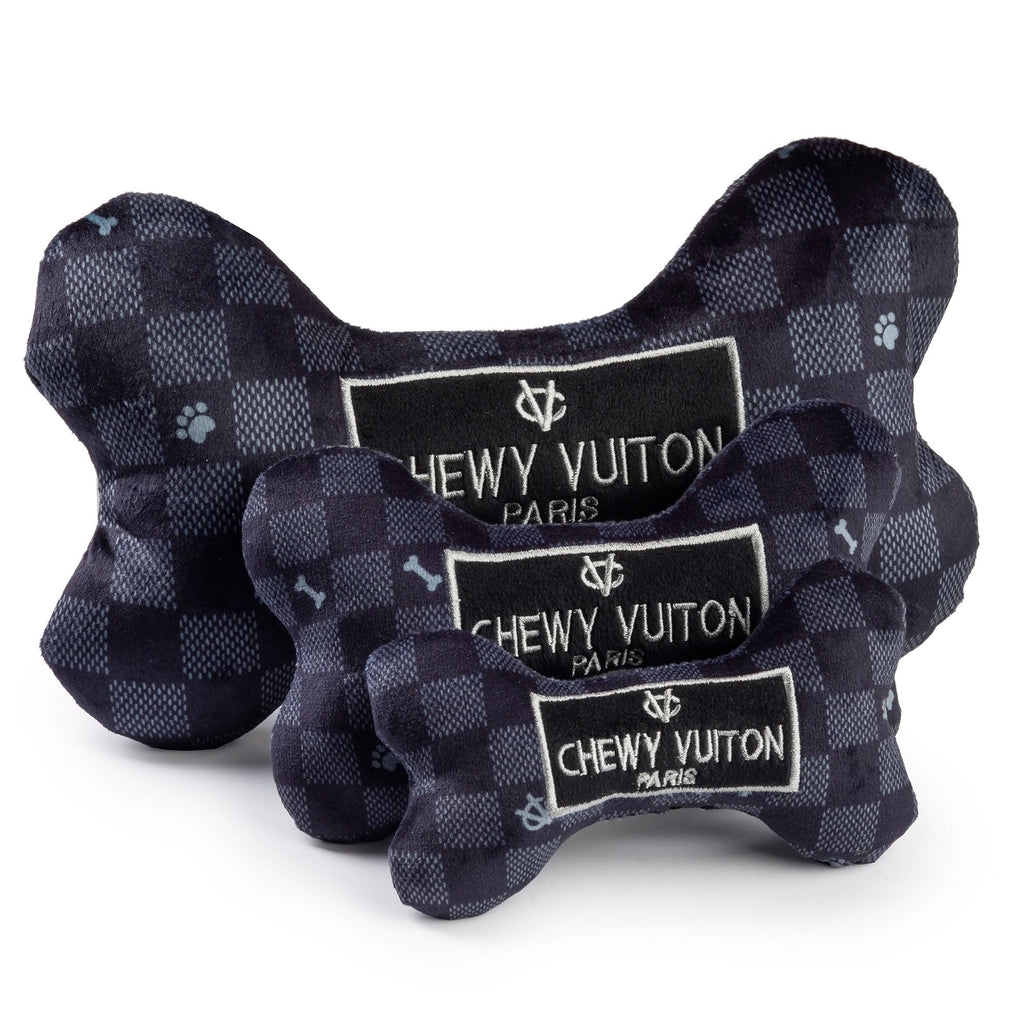 Chewy Vuiton Black Checker Bone Plush Dog Toy with Squeaker – Small, Soft & Machine Washable by Haute Diggity Dog