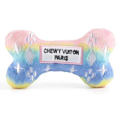 Chewy Vuiton Bone Plush Dog Toy - Pink Ombre Small - Squeaky Designer Parody Toy