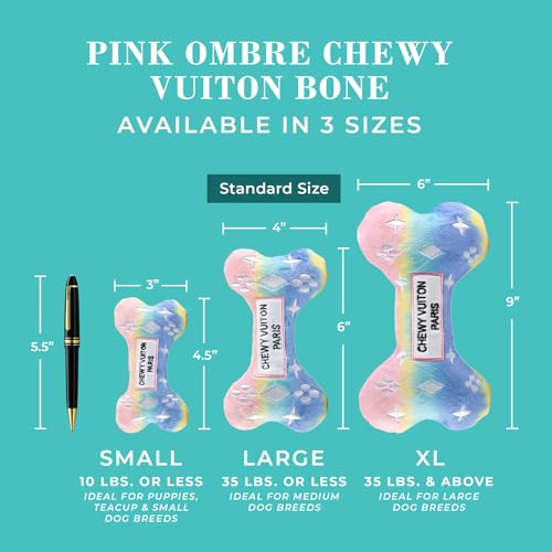 Chewy Vuiton Bone Plush Dog Toy - Pink Ombre Small - Squeaky Designer Parody Toy