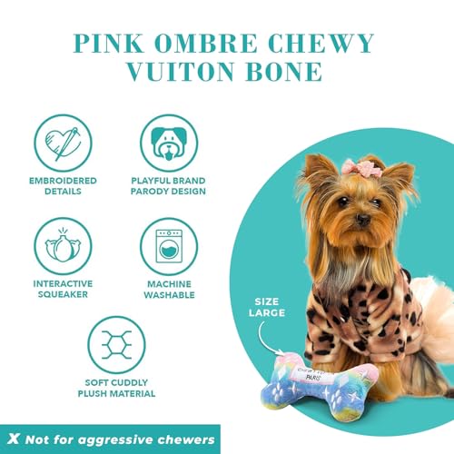 Chewy Vuiton Bone Plush Dog Toy - Pink Ombre Small - Squeaky Designer Parody Toy