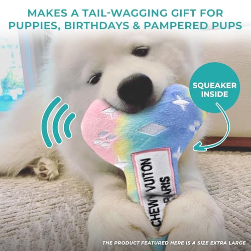 Chewy Vuiton Bone Plush Dog Toy - Pink Ombre Small - Squeaky Designer Parody Toy